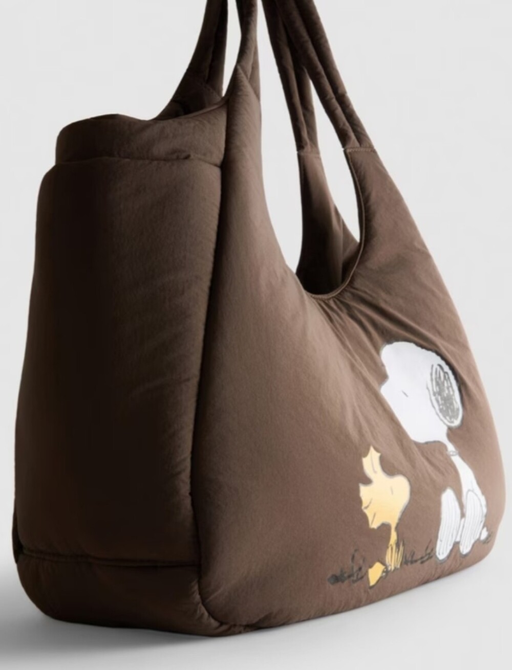 Peanuts Snoopy and Woodstock Padded Shopper, Large Shoulder Brown Bag, Primark - Picture 2 of 6